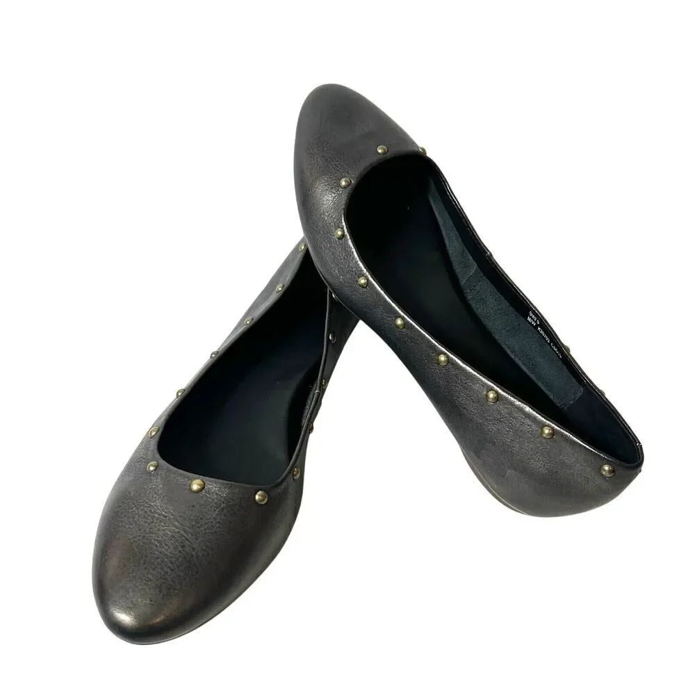 Kork-Ease Womens Sz 9M Comfort Casual Pewter Leather Slip On Studded Flat Loafer